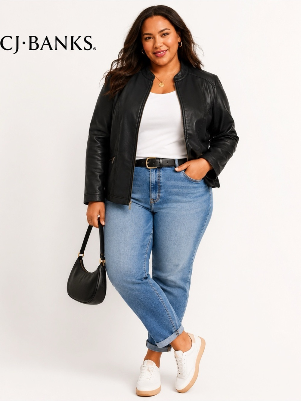 CJ BANKS Black Faux Leather Moto Jacket - Picture 1 of 4